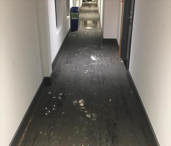 This Brooklyn Heights preschool experienced extensive water damage that saturated the hallway carpet. The floor is covered wi