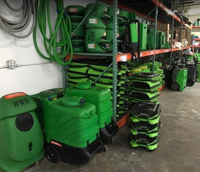 SERVPRO restoration equipment stacked and ready to go
